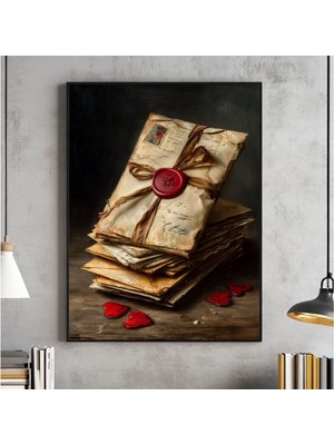 Ninastore Natürmort Vintage Aşk Mektupları Yağlı Boya Tablo Dijital Duvar Sanatı Sevgililer Günü Baskısı Kır E