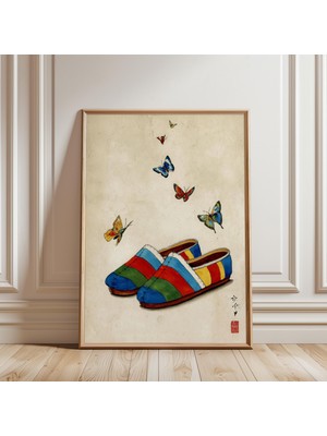 Ninastore Çizgili Kore Ayakkabıları Baskılı Vintage Mürekkep Tarzı Sanat Posteri