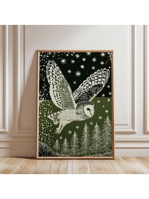 Ninastore Uçan Baykuş Posteri Japon Ahşap Baskı Sanatı