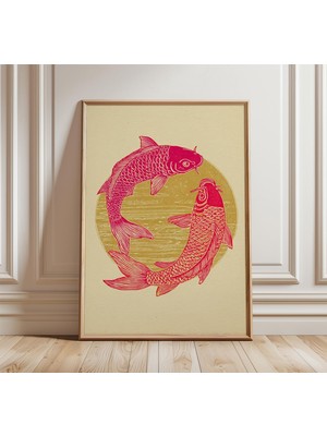 Ninastore Japon Koi Balığı Posteri, Vintage Ukiyo-E Tarzı Sanat Baskısı, Geleneksel Asya Duvar Sanatı, Kırmızı