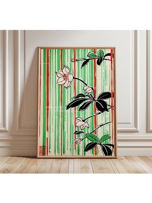 Ninastore Japon Çiçek Posteri Soyut Botanik Duvar Sanatı Vintage Oryantal Baskı Modern Doğa Illüstrasyonu Kırm
