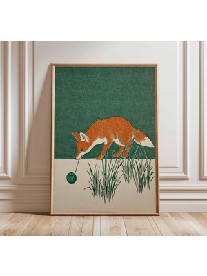 Ninastore Tilki Sanat Baskısı Japon Tarzı Hayvan Posteri Minimalist Doğa Duvar Sanatı Modern Orman Illüstrasyo