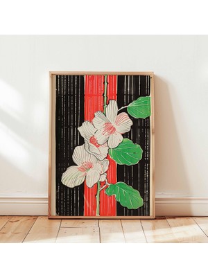 Ninastore Japon Ahşap Baskı Çiçek Posteri Hokusai Baskısı Retro Botanik Duvar Sanatı Baskısı Vintage Çiçek Des