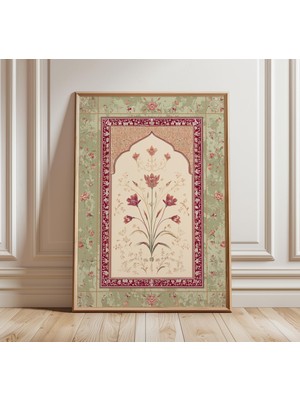 Ninastore Mughal Çiçekli Kemer Baskısı Hint Duvar Sanatı Oryantal Botanik Poster Jaipur Sarayı Fresko Tasarımı