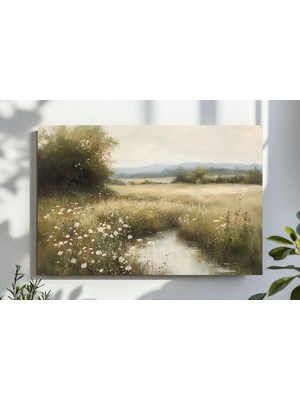 Ninastore Ilkbahar Temalı Baskılı Kır Çiçekleri Tarlası Manzara Duvar Sanatı Ilkbahar Baskısı Vintage Çiftlik