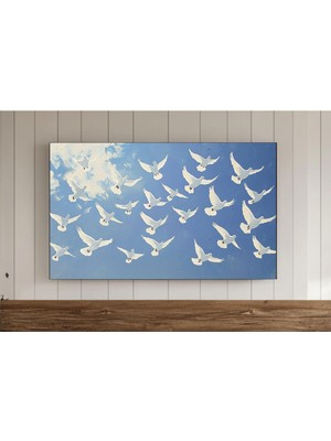 Ninastore Mavi Soyut Kuş Tablosu Çerçevesi Tv Sanatı Kıyı Yazı Samsung Ekran Koruyucu Japandi Martı Minimalist