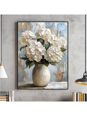 Ninastore Yazdırılabilir Beyaz Ortancalar Vintage Tablo Botanik Duvar Sanatı Vintage Çiçek Baskısı Nötr Duvar