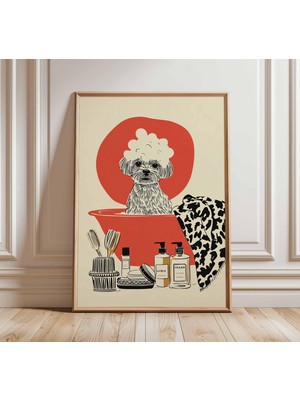 Ninastore Komik Köpek Duvar Sanatı Baskısı: Küvetteki Yavru Köpek Posteri, Sabun ve Spa Temalı Eğlenceli Banyo