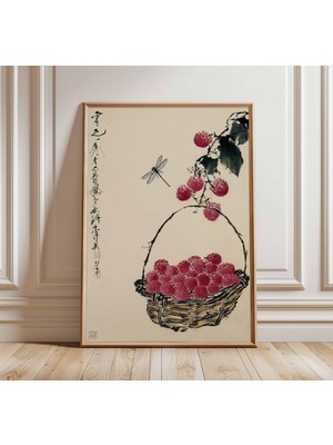 Ninastore Çin Duvar Sanatı Baskısı, Vintage Mürekkep Resim Posteri, Liçi Meyve Sepeti Sanat Eseri, Oryantal As