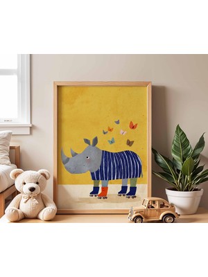 Ninastore Gergedan Temalı Çocuk Odası Posteri, Sevimli Hayvan Duvar Sanatı, Bebek Odası Dekorasyonu, Çocuk Yat