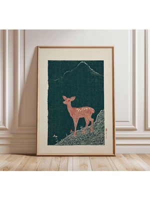 Ninastore Japon Geyik Yavrusu Baskılı Minimalist Doğa Duvar Sanatı Zen Hayvan Posteri Japandi Ev Dekorasyonu O