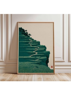 Ninastore Japon Manzara Posteri Minimalist Zen Duvar Sanatı Baskısı Modern Doğa Sanat Eseri Pirinç Terası Dağ