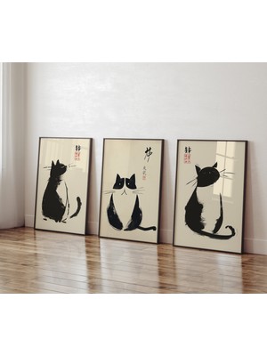 Ninastore Matsumoto Hoji Kedi Baskısı Seti, Matsumoto Hoji Kedi Posteri, Japon Kedi Baskısı, Japon Vintage Duv
