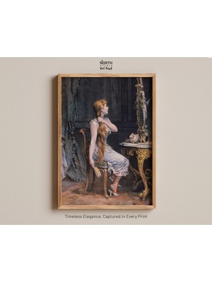 Ninastore Aynaya Bakan Kadın Saç Posteri Saç Baskısı Kadın Sanatı Posteri Duvar Sanatı Duvar Dekoru Kadın Ayna