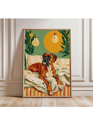 Ninastore Boksör Köpek Sanat Baskısı Renkli Yatak Odası Posteri Neşeli Evcil Hayvan Duvar Sanatı Modern Köpek