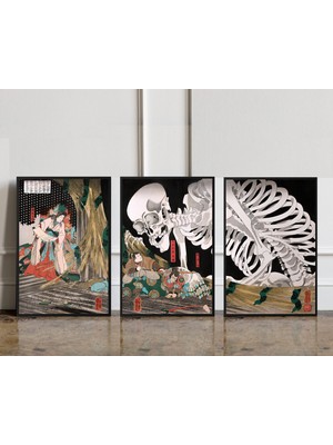 Ninastore Iskelet Hayalet Duvar Sanatı Baskısı Japon Vintage Ahşap Baskı Seti Iskelet, Utagawa Takiyasha Baskı