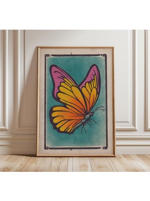 Ninastore Monarch Kelebeği Lotería Posteri Vintage Meksika Duvar Sanatı Retro Böcek Illüstrasyonu Renkli Latin