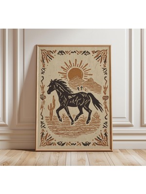 Ninastore Batı Tarzı At Baskısı, Rustik Çöl Duvar Sanatı, Vintage Kovboy Posteri, Boho Güneş Illüstrasyonu, Gü