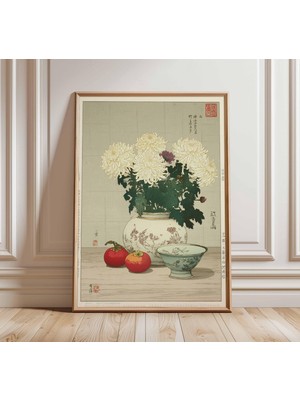 Ninastore Japon Natürmort Posteri, Krizantem Vazo Sanat Baskısı, Vintage Çiçekli Duvar Sanatı, Geleneksel Japo