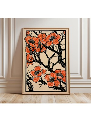 Ninastore Japon Portakal Çiçeği Posteri Minimalist Çiçekli Duvar Sanatı Modern Ahşap Baskı Asya Botanik Illüst