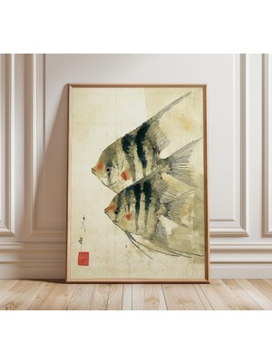 Ninastore Japon Mürekkep Balığı Sanatı Baskısı Koi Duvar Sanatı Minimalist Zen Dekor Fırça Boyama Posteri Saki
