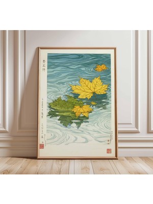 Ninastore Japon Akçaağaç Yaprakları Posteri Su Dalgalanması Sanat Baskısı Geleneksel Japon Ahşap Baskı Tarzı Z