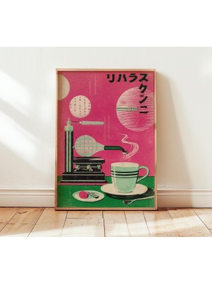 Ninastore Retro Japon Kahve Posteri, Vintage Pikap Sanat Baskısı, Pembe ve Yeşil Orta Çağ Duvar Dekoru, Retro