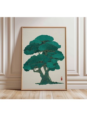 Ninastore Japon Ağacı Sanat Baskısı Minimalist Doğa Posteri Zen Botanik Duvar Sanatı Modern Yeşil Sanat Eseri