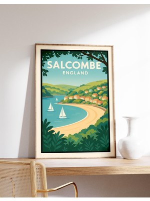 Ninastore Salcombe Ingiltere Posteri Devon Sahil Baskısı Salcombe Plajı Duvar Sanatı Ingiltere Sahil Dekorasyo