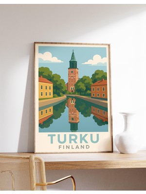 Ninastore Turku Katedrali Posteri Finlandiya Duvar Sanatı Turku Nehri Yansıması Baskısı Finlandiya Şehir Manza