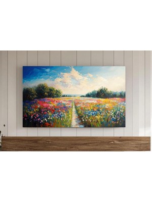 Ninastore Vintage Tarzı Bahar Manzarası Çerçeve Tv Sanatı Kır Çiçekleri Tarlası Yağlı Boya Tablo Antik Tarz Sı