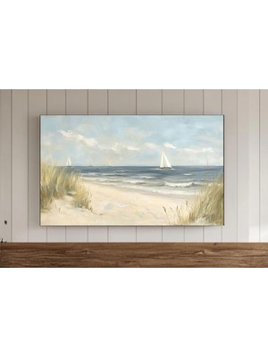 Ninastore Vintage Plaj Yağlı Boya Tablo Çerçevesi Tv Duvar Sanatı Yaz Deniz Sanatı Okyanus Ekran Koruyucu Kıyı