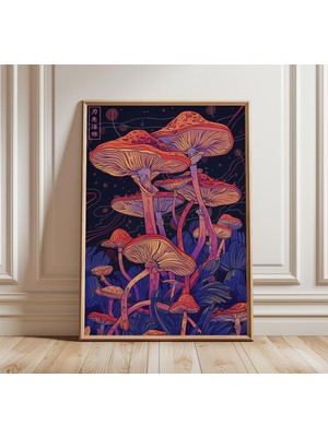Ninastore Japon Mantarı Posteri, Psikedelik Botanik Duvar Sanatı, Fantastik Doğa Illüstrasyonu, Canlı Mantar B