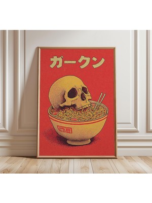 Ninastore Japon Ramen Kafatası Posteri Retro Pop Art Baskı Sürreal Yemek Illüstrasyonu Cesur Modern Duvar Sana