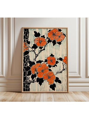 Ninastore Japon Portakal Çiçeği Posteri Minimalist Çiçekli Duvar Sanatı Modern Ahşap Baskı Asya Botanik Illüst