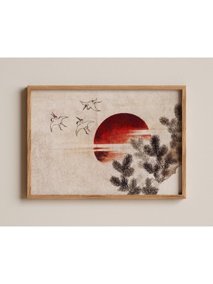Ninastore Japon Gün Batımı Baskısı, Hokusai Kuşları ve Güneş Sanatı, Geleneksel Japon Duvar Dekoru, Ukiyo-E Do