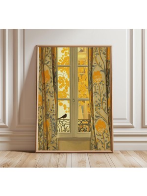 Ninastore Penceredeki Kuş Posteri, Rahat Kış Duvar Sanatı, Vintage Tarzı Ev Dekorasyonu, Huzur Veren Hayvan Re