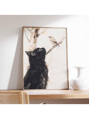 Ninastore Japon Kedisi Duvar Sanatı Baskısı Minimalist Vintage Tarzı Poster Modern Hayvan Duvar Dekoru Sevimli