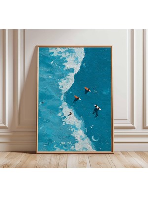 Ninastore Dokulu Okyanus Dalgaları Sanat Baskısı | Havadan Plaj Manzarası | Modern Kıyı Dekorasyonu | Soyut Da