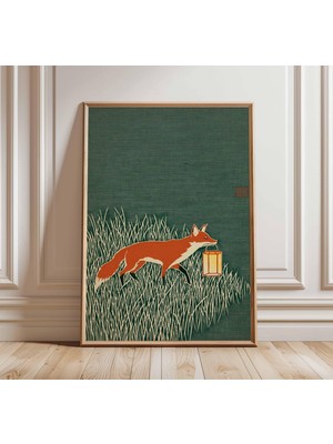 Ninastore Tilki Sanat Baskısı Japon Tarzı Hayvan Posteri Minimalist Doğa Duvar Sanatı Modern Orman Illüstrasyo