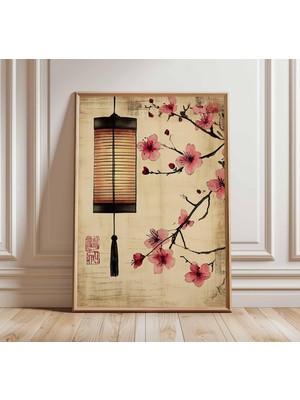 Ninastore Japon Feneri Posteri Kiraz Çiçeği Duvar Sanatı Baskısı Wabi Sabi Asya Dekorasyonu Zen Minimalist Ev