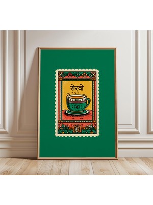 Ninastore Hint Çayı Duvar Sanatı Minimalist Poster Tasarımı Cesur Sarı Mutfak Baskısı Modern Çay Illüstrasyonu