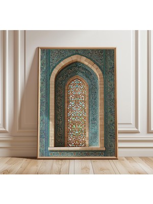 Ninastore Zümrüt Cami Kapısı Baskısı Islami Mimari Duvar Sanatı Oryantal Kaligrafi Posteri Orta Doğu Dekorasyo