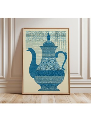 Ninastore Çaydanlık Duvar Sanatı Baskısı Modern Vintage Mutfak Posteri Mavi Risograf Tasarım Minimalist Fas Es