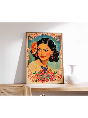 Ninastore Vintage Meksika Posteri, Meksika Baskıları, Meksika Dekorasyonu, Geleneksel Latin Dekorasyonu, Çiçek