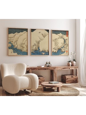 Ninastore 3'lü Set Japon Vintage Ahşap Baskı Japon Vintage Ahşap Baskı Posteri Japon Vintage Duvar Sanatı Deko