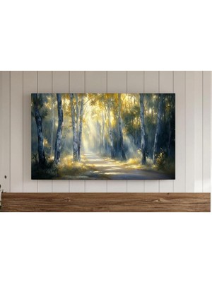Ninastore Şafak Vaktinin Fısıltısı: Büyülü Sabah Orman Manzarası Temalı Klasik Vintage Suluboya Tablo, Çerçeve
