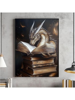 Ninastore Fantastik Ejderha Kitabı Duvar Sanatı Mitolojik Kitap Sever Duvar Dekoru Fantastik Kütüphane Yazdırı