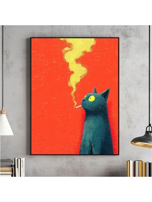 Ninastore Sigara Içen Vintage Siyah Kedi Duvar Sanatı Retro Tuhaf Baskı Komik Hayvan Posteri Bar Mutfak Ev Dek