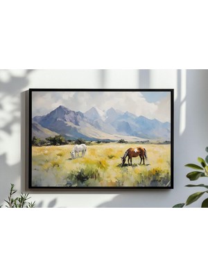 Ninastore Kırsal Manzara, Tarlada Vahşi Atlar Duvar Sanatı, Büyük Boy Modern Batı Amerika Kırsal Dijital Sanat